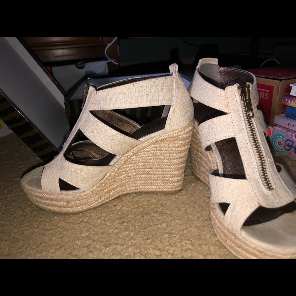 Tan wedge high heels. Comfortable!